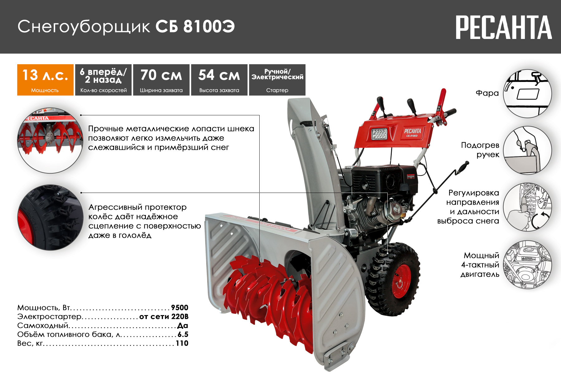 Снегоуборщик Ресанта СБ 8100Э 70/7/35